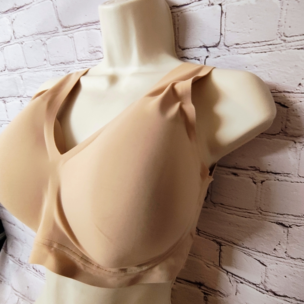 True & Co Full Cup Plein Bonnet Brallete Low V Beige Bra Large - Picture 4 of 7